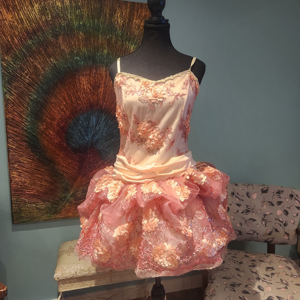 Elegant Pink Floral Kids Dance Costume